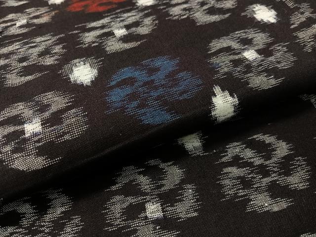 平和屋着物●久留米絣 単衣 吉祥文 黒地 綿 逸品 CABC2624vp
