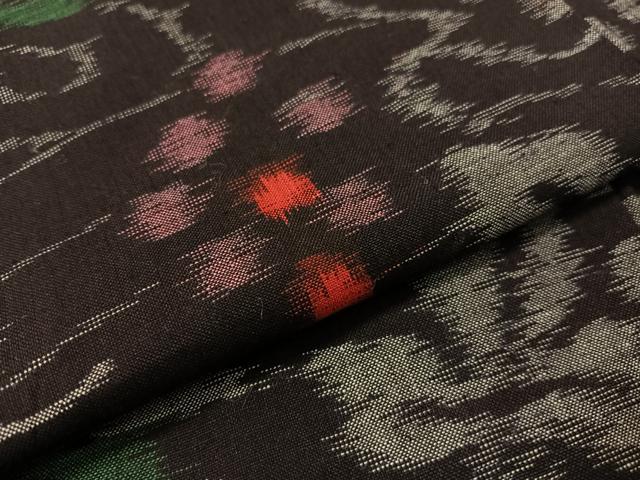 平和屋着物●久留米絣 単衣 葡萄蔦の葉文 黒地 綿 逸品 未使用 CABC2625vp