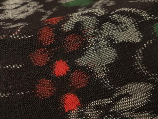 平和屋着物●久留米絣 単衣 葡萄蔦の葉文 黒地 綿 逸品 未使用 CABC2625vp