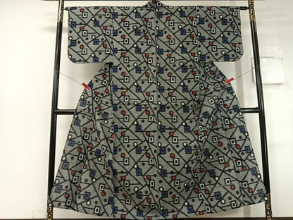平和屋着物●久留米絣 単衣 幾何学文様 綿 逸品 未使用 CABC2626vp