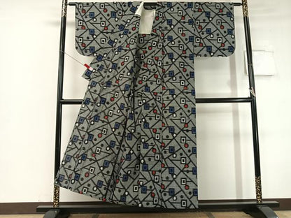 平和屋着物●久留米絣 単衣 幾何学文様 綿 逸品 未使用 CABC2626vp