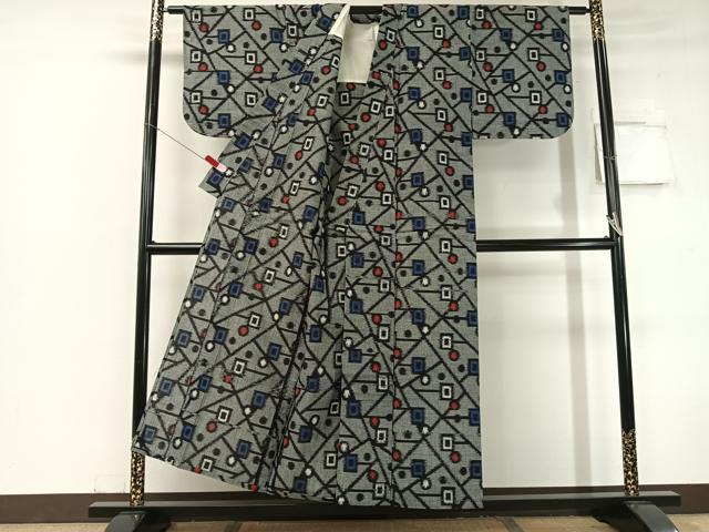 平和屋着物●久留米絣 単衣 幾何学文様 綿 逸品 未使用 CABC2626vp