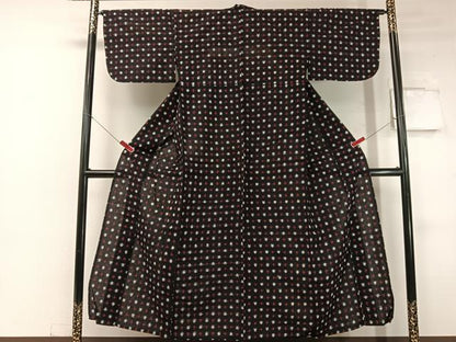 平和屋着物●久留米絣 単衣 絣文様 黒地 綿 逸品 CABC2627vp