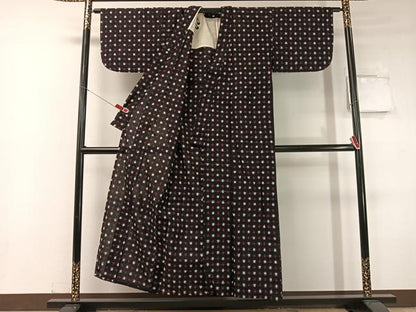 平和屋着物●久留米絣 単衣 絣文様 黒地 綿 逸品 CABC2627vp