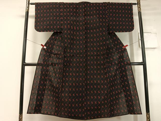 平和屋着物●久留米絣 単衣 絣吉祥文 黒地 綿 逸品 CABC2628vp