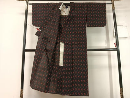 平和屋着物●久留米絣 単衣 絣吉祥文 黒地 綿 逸品 CABC2628vp
