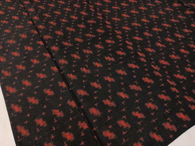 平和屋着物●久留米絣 単衣 絣吉祥文 黒地 綿 逸品 CABC2628vp