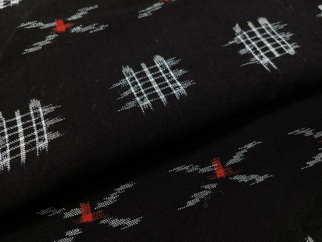 平和屋着物▽本場琉球絣 綿琉球 単衣 黒地 綿 逸品 CABC2631vp