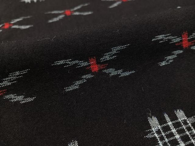 平和屋着物▽本場琉球絣 綿琉球 単衣 黒地 綿 逸品 CABC2631vp