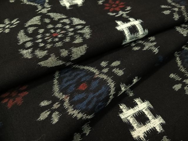 平和屋着物●久留米絣 単衣 吉祥花文 黒地 綿 逸品 CABC2633vp