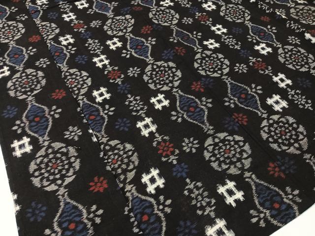 平和屋着物●久留米絣 単衣 吉祥花文 黒地 綿 逸品 CABC2633vp