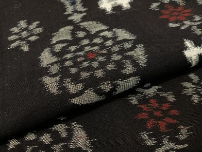 平和屋着物●久留米絣 単衣 吉祥花文 黒地 綿 逸品 CABC2633vp