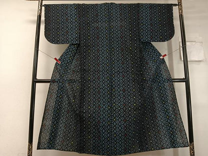 平和屋着物●久留米絣 単衣 麻の葉文様 綿 逸品 CABC2635vp
