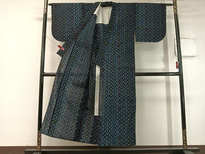平和屋着物●久留米絣 単衣 麻の葉文様 綿 逸品 CABC2635vp