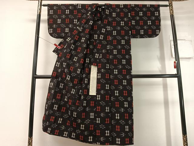 平和屋着物▽本場琉球絣 綿琉球 単衣 黒地 綿 逸品 CABC2636vp