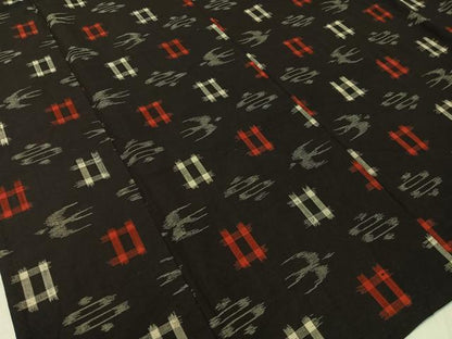 平和屋着物▽本場琉球絣 綿琉球 単衣 黒地 綿 逸品 CABC2636vp
