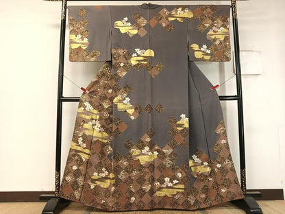 平和屋着物●訪問着 駒刺繍 菱吉祥桐花文 金彩 正絹 逸品 CABC2641vp