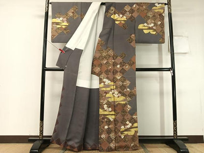 平和屋着物●訪問着 駒刺繍 菱吉祥桐花文 金彩 正絹 逸品 CABC2641vp