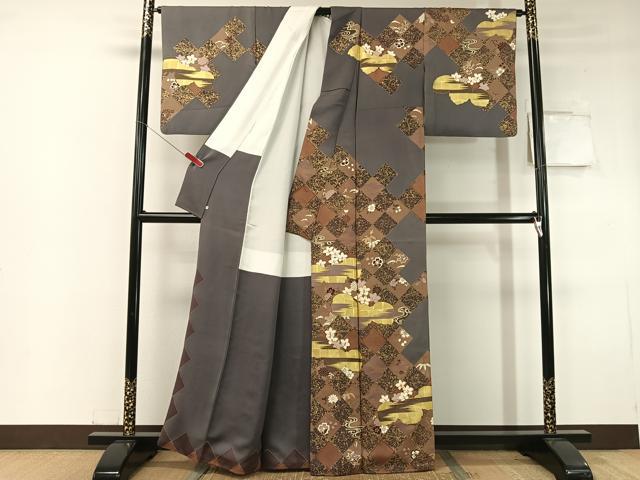 平和屋着物●訪問着 駒刺繍 菱吉祥桐花文 金彩 正絹 逸品 CABC2641vp