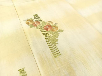 平和屋着物●色留訪問着 紬地 総刺繍 吉祥花文 正絹 逸品 CABC2642vp