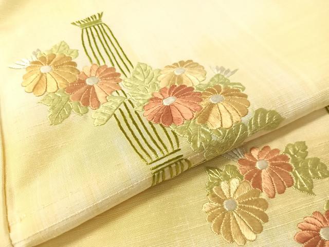 平和屋着物●色留訪問着 紬地 総刺繍 吉祥花文 正絹 逸品 CABC2642vp