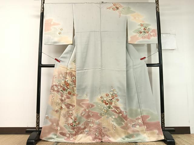 平和屋着物●創業460年・千總　訪問着　駒刺繍　吉祥花文　暈し染め　金彩　正絹　逸品　CABC2648vp