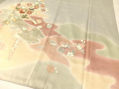 平和屋着物●創業460年・千總　訪問着　駒刺繍　吉祥花文　暈し染め　金彩　正絹　逸品　CABC2648vp