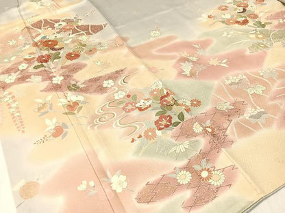 平和屋着物●創業460年・千總　訪問着　駒刺繍　吉祥花文　暈し染め　金彩　正絹　逸品　CABC2648vp