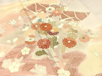 平和屋着物●創業460年・千總　訪問着　駒刺繍　吉祥花文　暈し染め　金彩　正絹　逸品　CABC2648vp