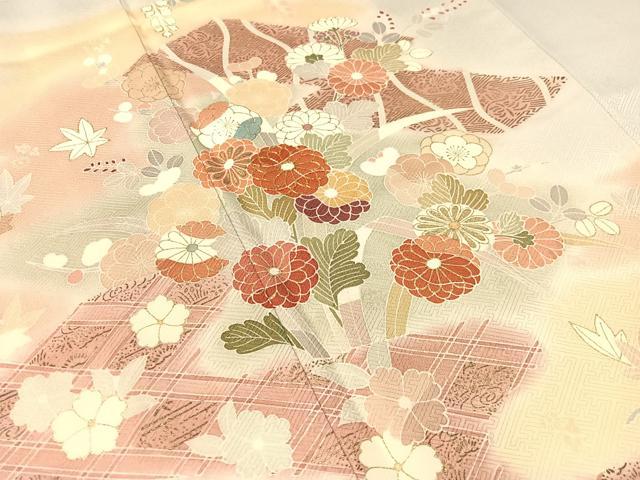 平和屋着物●創業460年・千總　訪問着　駒刺繍　吉祥花文　暈し染め　金彩　正絹　逸品　CABC2648vp