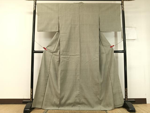 平和屋着物●本場結城紬　重要無形文化財　色無地　利休鼠色　三越扱い　正絹　逸品　CABC2656vp