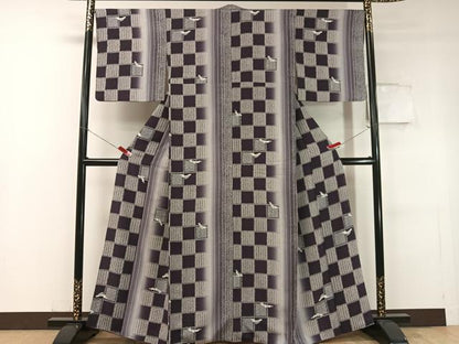 平和屋着物●上質な小紋 市松跳び兎 暈し染め 正絹 逸品 CABC2659vp