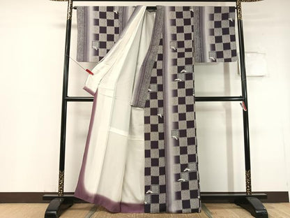 平和屋着物●上質な小紋 市松跳び兎 暈し染め 正絹 逸品 CABC2659vp