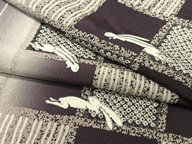 平和屋着物●上質な小紋 市松跳び兎 暈し染め 正絹 逸品 CABC2659vp