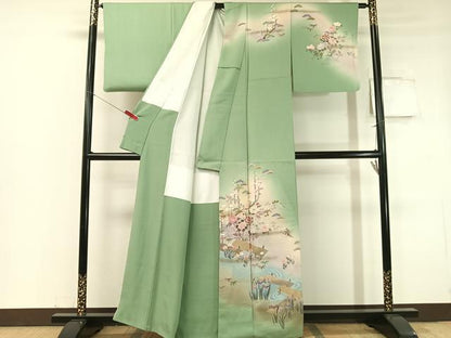 平和屋着物●伝統工芸士 吉岡肇 訪問着 流水板橋花文 暈し染め 金彩 反端付き 正絹 逸品 CABC2660vp