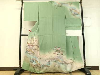 平和屋着物●伝統工芸士 吉岡肇 訪問着 流水板橋花文 暈し染め 金彩 反端付き 正絹 逸品 CABC2660vp