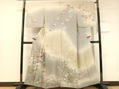 平和屋着物●訪問着 草花文 暈し染め 金銀彩 正絹 逸品 CABC2661vp