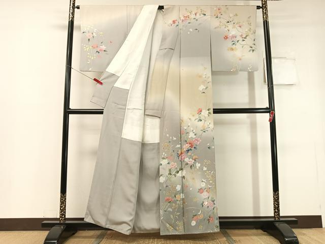平和屋着物●訪問着 草花文 暈し染め 金銀彩 正絹 逸品 CABC2661vp