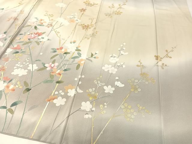 平和屋着物●訪問着 草花文 暈し染め 金銀彩 正絹 逸品 CABC2661vp
