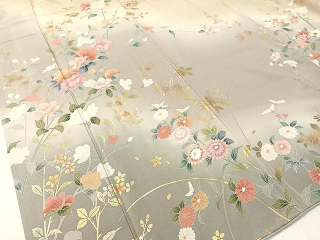 平和屋着物●訪問着 草花文 暈し染め 金銀彩 正絹 逸品 CABC2661vp