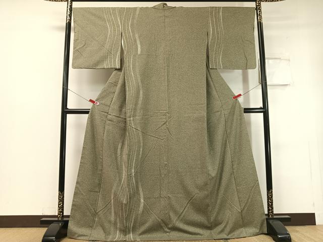 平和屋着物●訪問着 紬地 よろけ縞 ロング丈 正絹 逸品 CABC2662vp