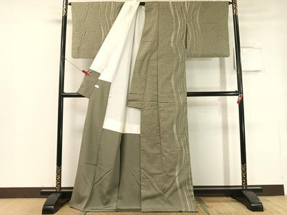 平和屋着物●訪問着 紬地 よろけ縞 ロング丈 正絹 逸品 CABC2662vp
