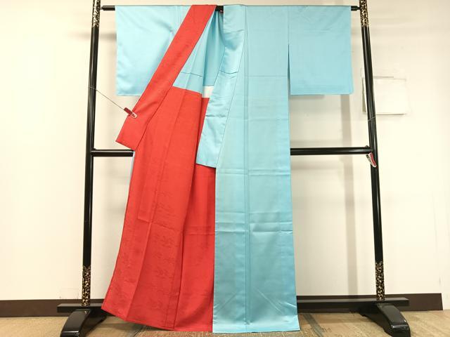 平和屋着物●洗える最高級着物 ＜英＞はなぶさ謹製 色無地 空色 たとう紙付き 背抜き仕立て CABC2664vp