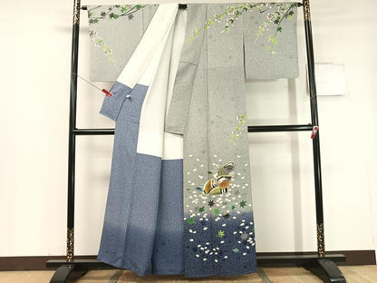 平和屋着物●人間国宝 羽田登喜男 TOKIOetTOKI 訪問着 鴛鴦枝垂れ花文 たたき染め 金銀彩 正絹 逸品 CABC2669vp