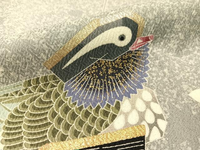 平和屋着物●人間国宝 羽田登喜男 TOKIOetTOKI 訪問着 鴛鴦枝垂れ花文 たたき染め 金銀彩 正絹 逸品 CABC2669vp
