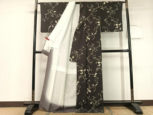 平和屋着物●上質な小紋 葡萄唐草文 金彩 正絹 逸品 CABC2670vp