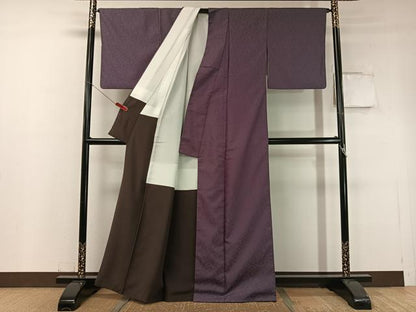 平和屋着物●紋屋井関 御寮織 お召 桐竹鳳凰文 褐色 正絹 逸品 CABC2672vp