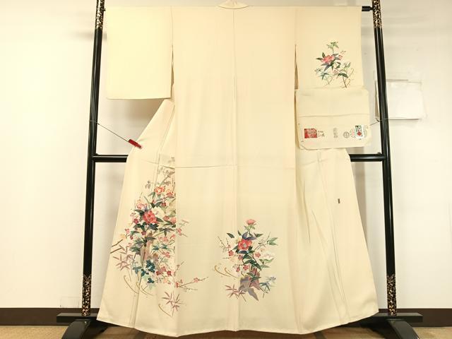 平和屋着物●本加賀友禅作家 岡本幸治 訪問着 枝花文 証紙付き 正絹 逸品 未使用 CABC2674vp
