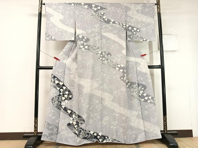 平和屋着物●訪問着 駒刺繍 手描き 道長藤蔦の葉文 暈し染め 正絹 逸品 CABC2676vp