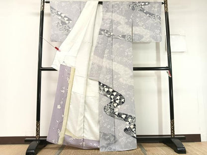 平和屋着物●訪問着 駒刺繍 手描き 道長藤蔦の葉文 暈し染め 正絹 逸品 CABC2676vp